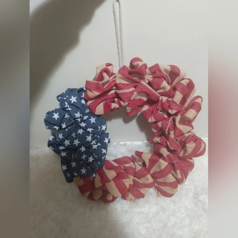 New hand crafted American flag burlap material wreath